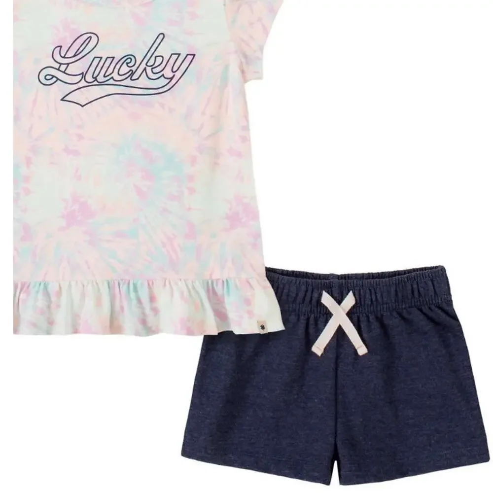 Lucky Brand Girl’s Shirt Blue Short Tye Dye Set 2 Piece Set Size 6 NWT!